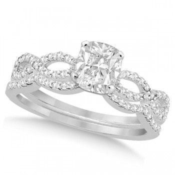 Infinity Cushion-Cut Diamond Bridal Ring Set 14k White Gold (0.63ct)