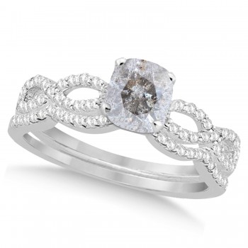 Infinity Cushion-Cut Salt & Pepper Diamond Bridal Ring Set Platinum (0.63ct)