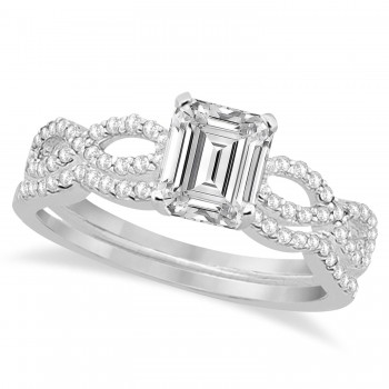 Infinity Emerald-Cut Lab Grown Diamond Bridal Ring Set Platinum (0.63ct)