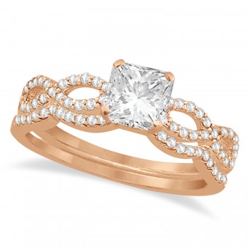 Infinity Princess Cut Diamond Bridal Ring Set 18k Rose Gold (0.63ct)