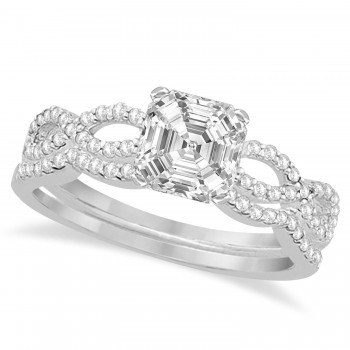 Infinity Asscher-Cut Diamond Bridal Ring Set Platinum (0.88ct)