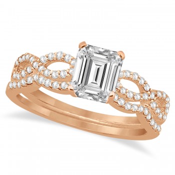 Infinity Emerald-Cut Lab Grown Diamond Bridal Ring Set 14k Rose Gold (0.88ct)