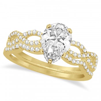 Infinity Pear-Cut Lab Grown Diamond Bridal Ring Set 18k Yellow Gold (0.88ct)