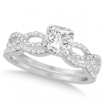 Infinity Princess Cut Diamond Bridal Ring Set Palladium (0.88ct)