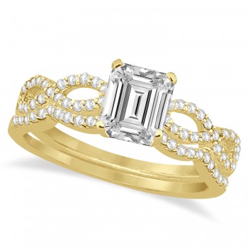 Infinity Emerald-Cut Lab Grown Diamond Bridal Ring Set 18k Yellow Gold (1.13ct)