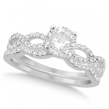 Twisted Infinity Round Lab Grown Diamond Bridal Ring Set 18k White Gold (1.13ct)