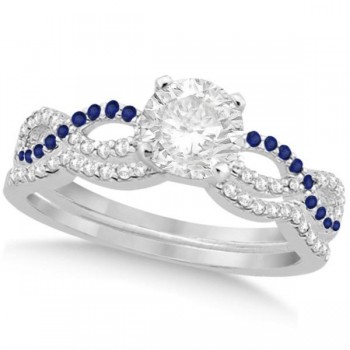 Infinity Round Diamond Blue Sapphire Bridal Set 14k White Gold (0.88ct)