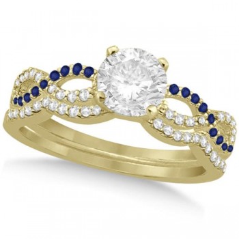 Infinity Round Diamond Blue Sapphire Bridal Set 14k Yellow Gold (1.63ct)