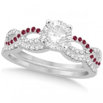 Infinity Twisted Round Diamond Ruby Bridal Set 14k White Gold (0.63ct)