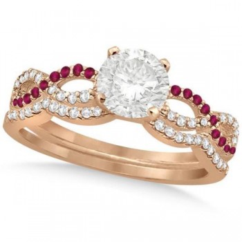 Infinity Twisted Round Diamond Ruby Bridal Set 14k Rose Gold (0.88ct)