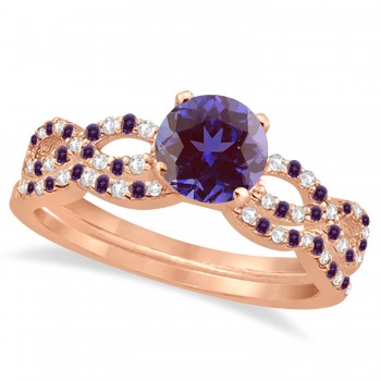 Alexandrite & Diamond Infinity Style Bridal Set 14k Rose Gold 1.69ct