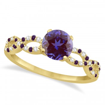 Infinity Style Alexandrite & Diamond Bridal Set 18K Yellow Gold 1.29ct