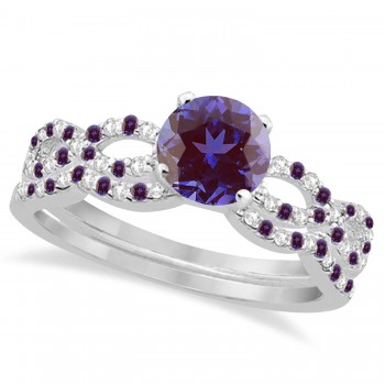 Infinity Style Alexandrite & Diamond Bridal Set Platinum 1.29ct