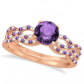 Amethyst & Diamond Infinity Style Bridal Set 14k Rose Gold 1.69ct