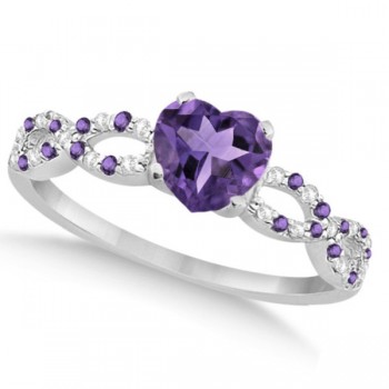 Amethyst & Diamond Heart Infinity Style Bridal Set 14k W Gold 1.74ct