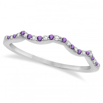 Diamond & Amethyst Contour Wedding Band 14K White Gold 0.24ct