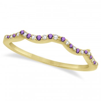 Diamond & Amethyst Contour Wedding Band 14K Yellow Gold 0.24ct