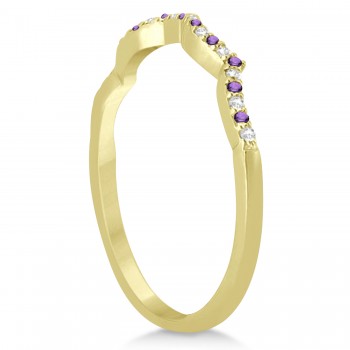 Diamond & Amethyst Contour Wedding Band 14K Yellow Gold 0.24ct