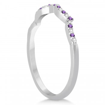 Diamond & Amethyst Contour Wedding Band 18k White Gold 0.24ct