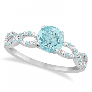 Infinity Diamond & Aquamarine Engagement Ring 14K White Gold 0.90ct