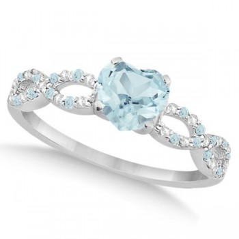 Aquamarine & Diamond Heart Infinity Style Set 14k White Gold 1.74ct