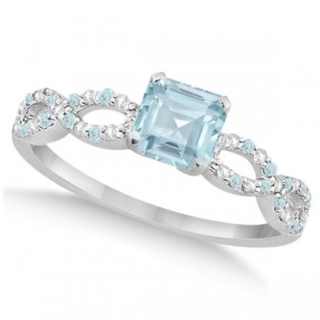 Aquamarine & Diamond Princess Infinity Bridal Set 14k W. Gold 1.74ct