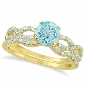 Aquamarine & Diamond Infinity Style Bridal Set 18k Yellow Gold 1.64ct