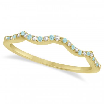 Diamond & Aquamarine Contour Wedding Band 18k Yellow Gold 0.24ct
