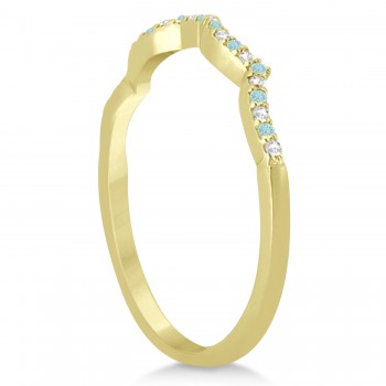 Diamond & Aquamarine Contour Wedding Band 18k Yellow Gold 0.24ct