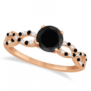 Infinity Style Black Diamond & Diamond Bridal Set 14k Rose Gold 0.85ct