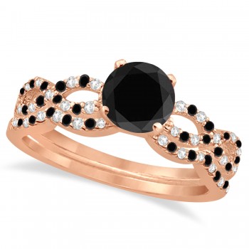 Black Diamond & Diamond Infinity Style Bridal Set 18k Rose Gold 1.10ct