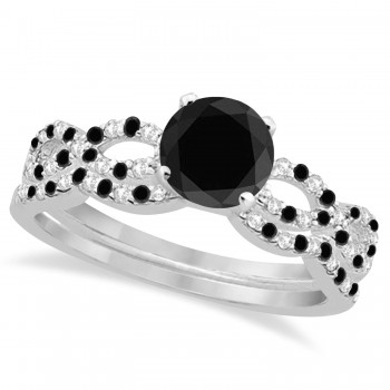 Infinity Style Black Diamond & Diamond Bridal Set Platinum 0.85ct