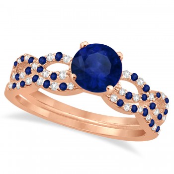 Infinity Style Blue Sapphire & Diamond Bridal Set 14k Rose Gold 1.29ct