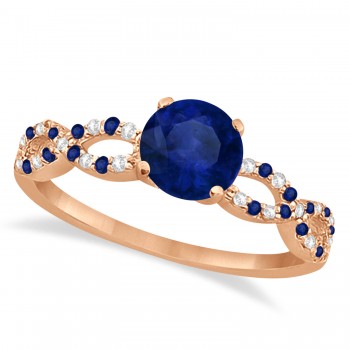 Infinity Style Blue Sapphire & Diamond Bridal Set 14k Rose Gold 1.29ct