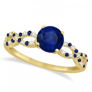 Infinity Style Blue Sapphire & Diamond Bridal Set 14k Yellow Gold 1.29ct