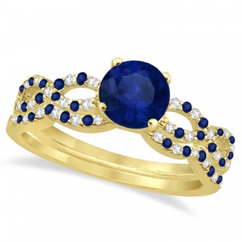 Diamond & Blue Sapphire Infinity Style Bridal Set 14k Yellow Gold 2.24ct