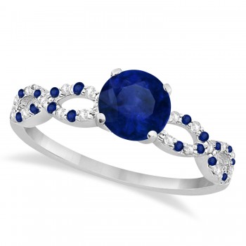 Infinity Style Blue Sapphire & Diamond Bridal Set 18k White Gold 1.29ct