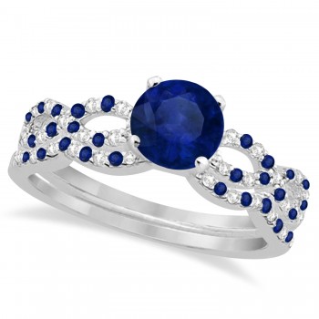 Blue Sapphire & Diamond Infinity Style Bridal Set 18k White Gold 1.69ct
