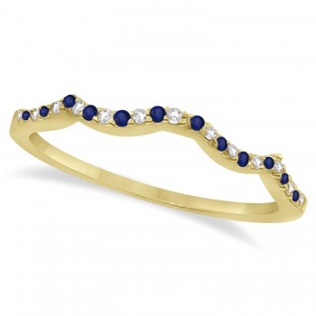 Diamond & Blue Sapphire Contour Wedding Band 14K Yellow Gold 0.24ct