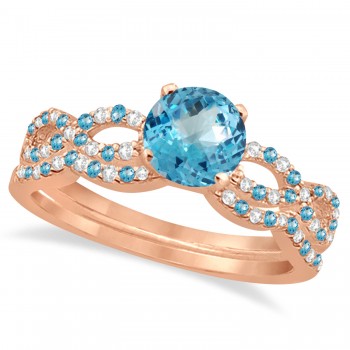 Infinity Style Blue Topaz & Diamond Bridal Set 14k Rose Gold 1.29ct