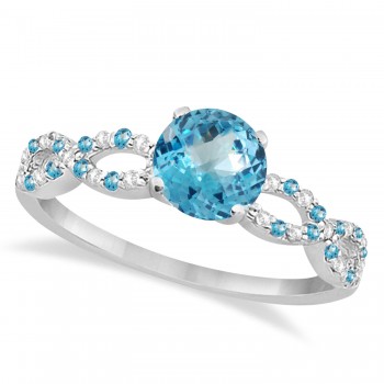 Infinity Style Blue Topaz & Diamond Bridal Set 14k White Gold 1.29ct