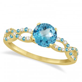 Infinity Style Blue Topaz & Diamond Bridal Set 14k Yellow Gold 1.29ct