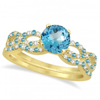 Blue Topaz & Diamond Infinity Style Bridal Set 18k Yellow Gold 1.69ct