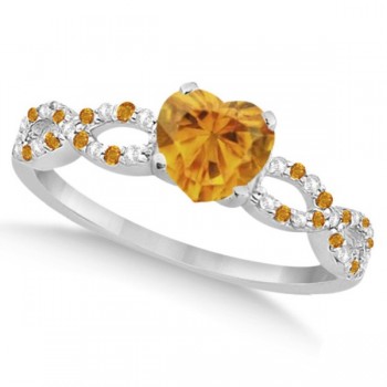 Diamond & Citrine Heart Infinity Engagement Ring 14k White Gold 1.50ct