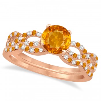 Infinity Style Citrine & Diamond Bridal Set 14k Rose Gold 1.29ct