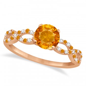 Infinity Style Citrine & Diamond Bridal Set 14k Rose Gold 1.29ct