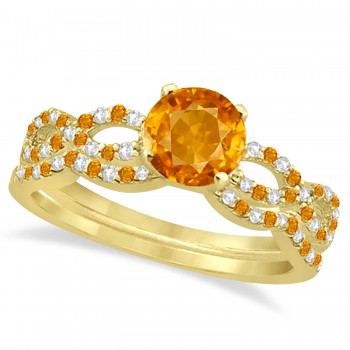 Infinity Style Citrine & Diamond Bridal Set 14k Yellow Gold 1.29ct