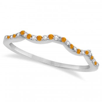 Diamond & Citrine Contour Wedding Band 14K White Gold 0.24ct