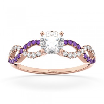 Infinity Diamond & Amethyst Engagement Ring in 14k Rose Gold (0.21ct)