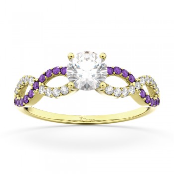 Infinity Diamond & Amethyst Engagement Ring in 14k Yellow Gold (0.21ct)